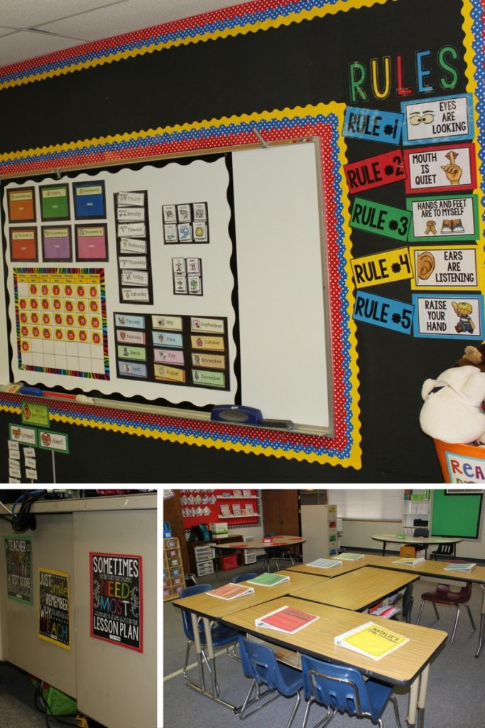 picture collage of a classroom floor plan