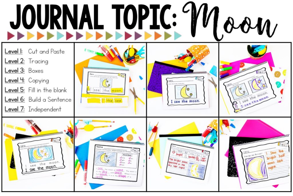 7 levels of differentiated writing journals about the moon