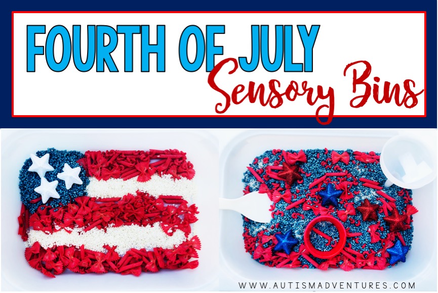 two samples of fourth of July sensory bins