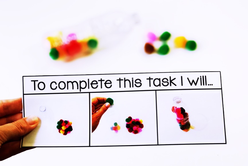 put in task box using pom poms