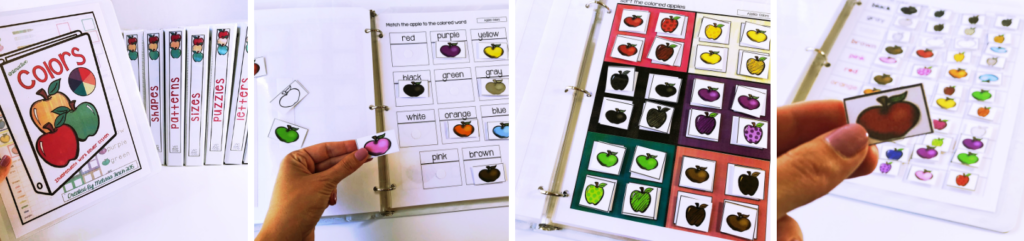 colors September binder tasks for a special education program