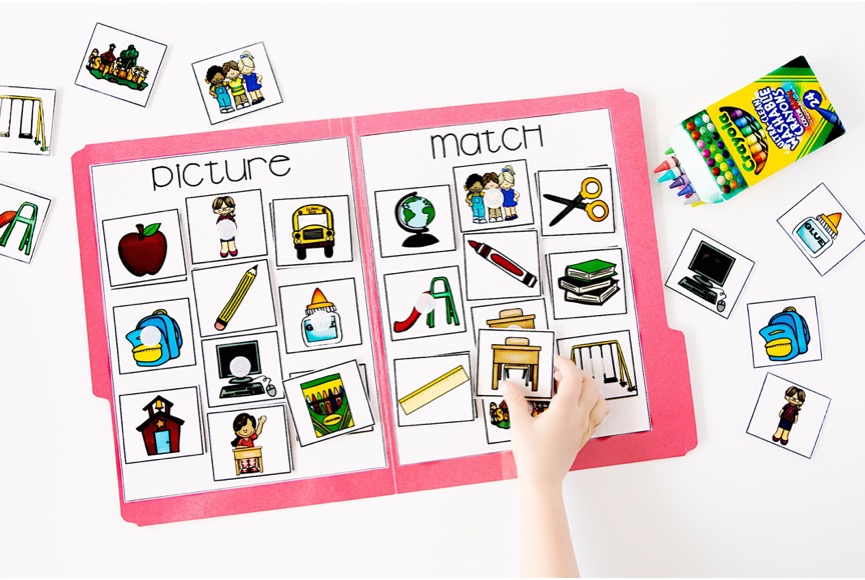 September picture match file folder game