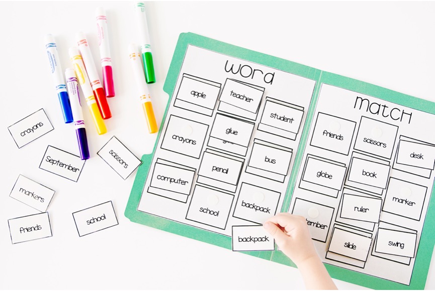 word match spelling file folder game