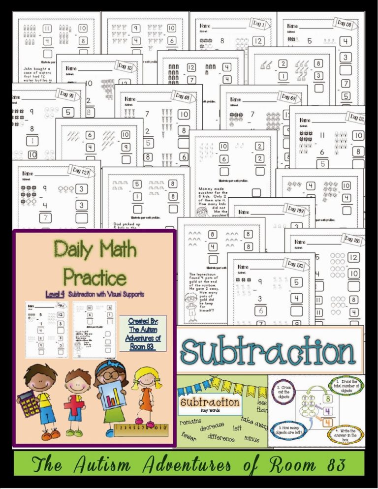 Daily Math Practice- Level 4 (Subtraction with Visuals)