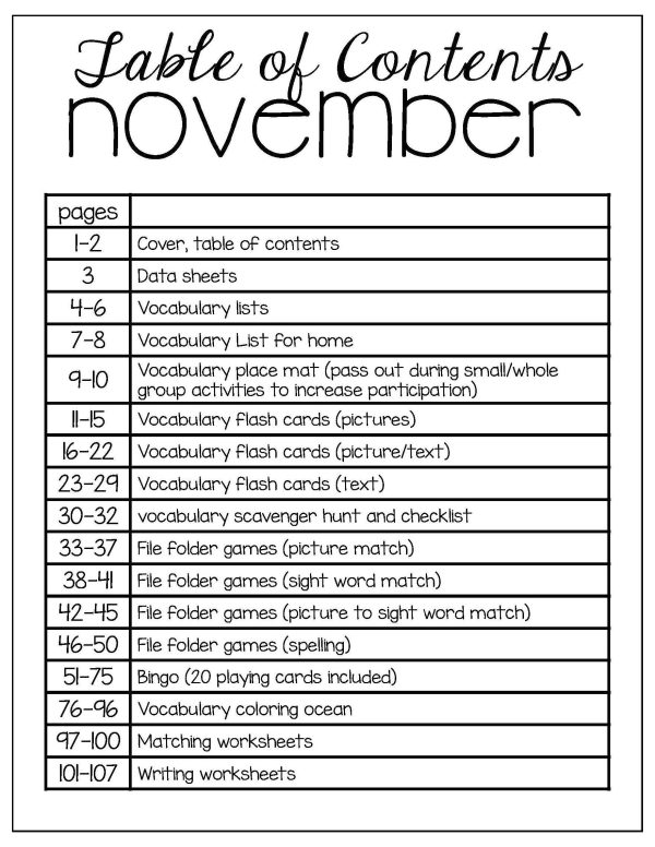 November Vocabulary Unit- for Student's with Special Needs - Image 4