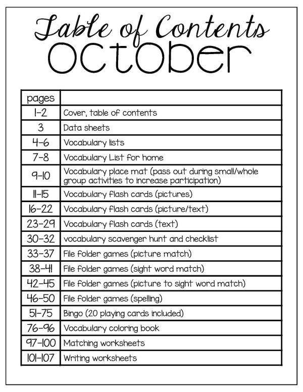 October Vocabulary Unit- for Student's with Special Needs - Image 4