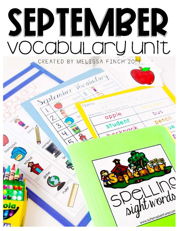 September Vocabulary Unit- For Special Education