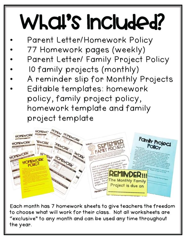 Homework Pack- Life Skills Based Homework for the Entire Year - Image 2