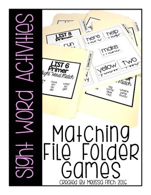 Matching File Folders Sight Word Activities- For Special Education