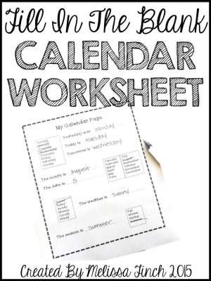 Daily Calendar Worksheet- Fill in the Blank