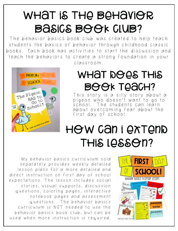 This Pigeon HAS to go to School!- Behavior Basics Book Club Extension Activities - Image 2