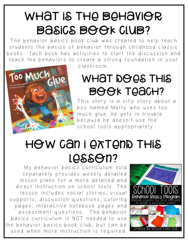 Too Much Glue- Behavior Basics Book Club - Image 4