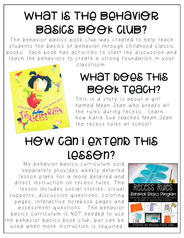 The Recess Queen- Behavior Basics Book Club - Image 4