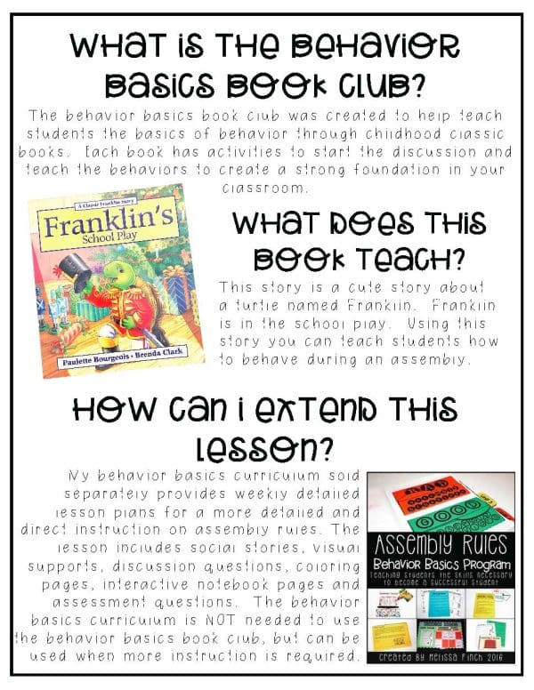 Franklin's School Play- Behavior Basics Book Club - Image 4