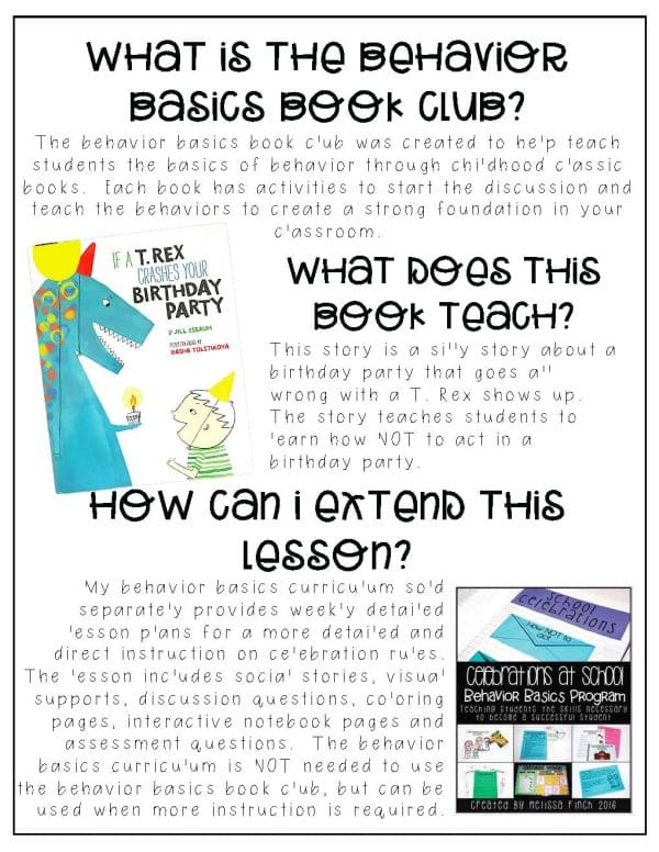 If A T. Rex Crashes Your Birthday Party- Behavior Basics Book Club - Image 4