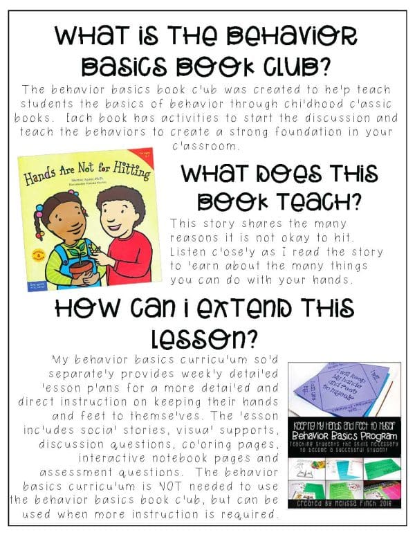 Hands Are Not For Hitting- Behavior Basics Book Club - Image 4