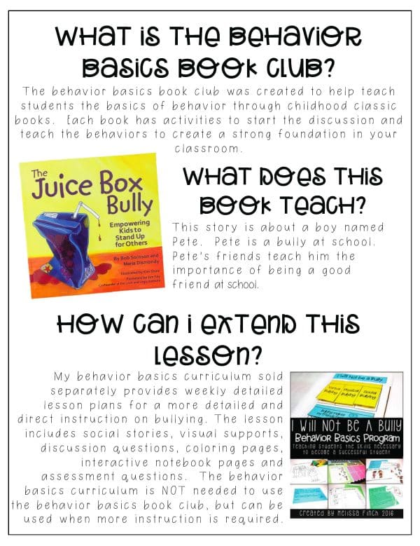 The Juice Box Bully- Behavior Basics Book Club - Image 4
