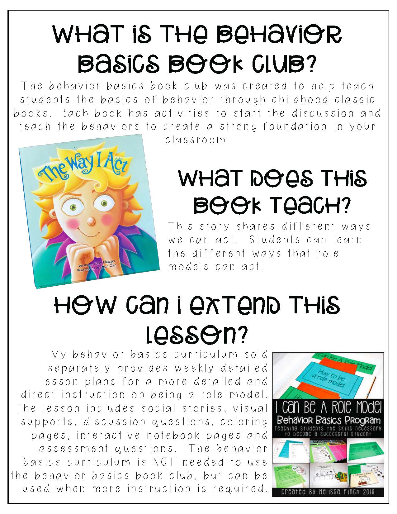 The Way I Act- Behavior Basics Book Club - Autism Adventures