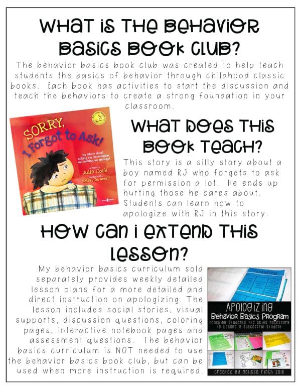 Sorry, I Forgot to Ask!- Behavior Basics Book Club - Image 4